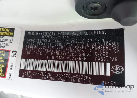2024 Toyota Camry Xse z USA, uszkodzony, nr VIN 4T1K61AK2RU227656